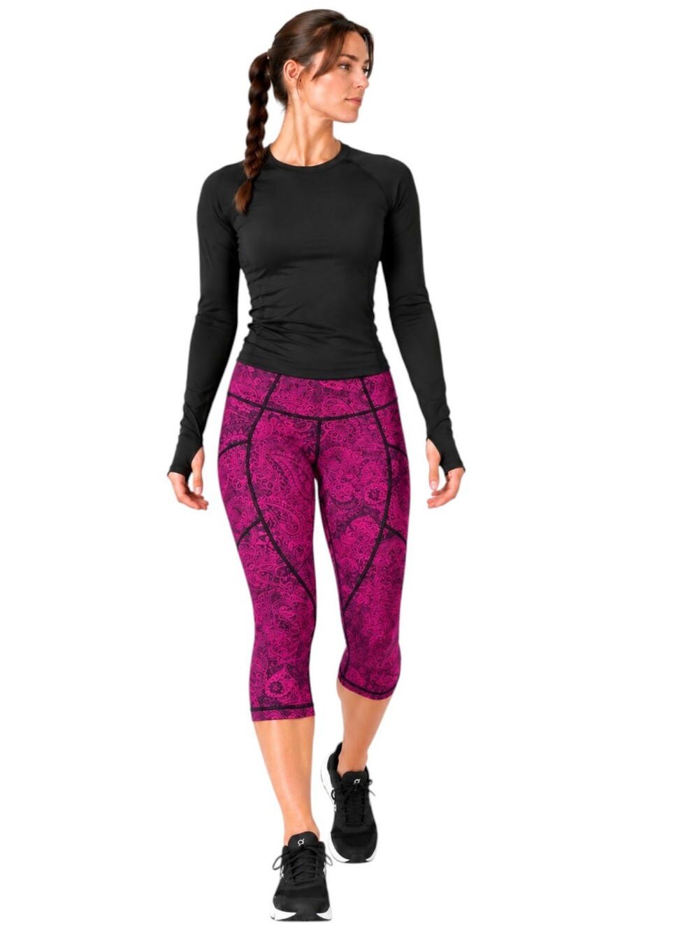 Lululemon Outrun Crop Leggings Fuchsia Paisley Reflective Mesh Pockets Size 4
